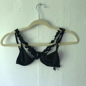 Black bralette with flower applique detail